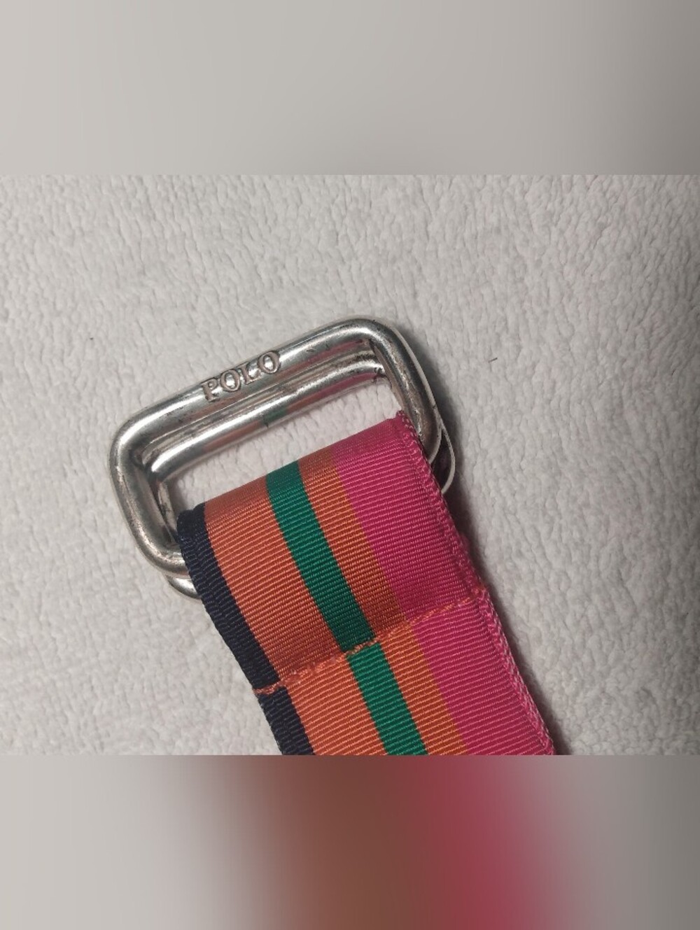 Vintage POLO Ralph Lauren Pink Green Orange Stripe Preppy Metal Loop Belt